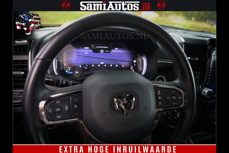 Dodge Ram 1500 DIAMOND LIMITED NIGHT 5.7 V8 | BLACK OPS | MULTITAILGATE | PANO | ADAPTIVE CRUISE | 360CAM | APPLE CARPLAY | PRINS LPG ONDERBOUW | LUCHTVERING | 4X4 | Comfortabele Dubbele Cabine met Royale 5 Zitplaatsen | BEUTY | MEEST COMPLETE UITVOERING | ALLES IN ZWART & WIELEN HOOGGLANS ZWART |
