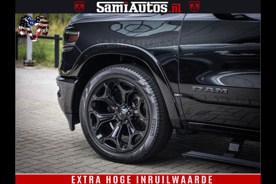 Dodge Ram 1500 DIAMOND LIMITED NIGHT 5.7 V8 | BLACK OPS | MULTITAILGATE | PANO | ADAPTIVE CRUISE | 360CAM | APPLE CARPLAY | PRINS LPG ONDERBOUW | LUCHTVERING | 4X4 | Comfortabele Dubbele Cabine met Royale 5 Zitplaatsen | BEUTY | MEEST COMPLETE UITVOERING | ALLES IN ZWART & WIELEN HOOGGLANS ZWART |
