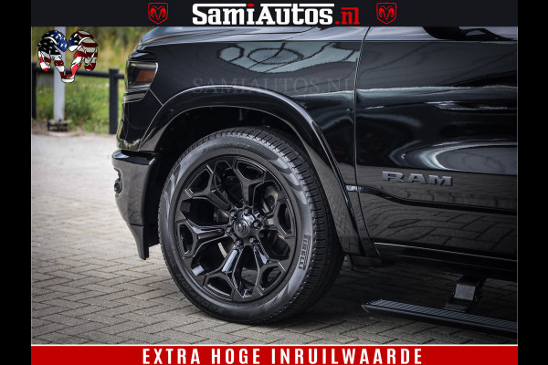 Dodge Ram 1500 DIAMOND LIMITED NIGHT 5.7 V8 | BLACK OPS | MULTITAILGATE | PANO | ADAPTIVE CRUISE | 360CAM | APPLE CARPLAY | PRINS LPG ONDERBOUW | LUCHTVERING | 4X4 | Comfortabele Dubbele Cabine met Royale 5 Zitplaatsen | BEUTY | MEEST COMPLETE UITVOERING | ALLES IN ZWART & WIELEN HOOGGLANS ZWART |