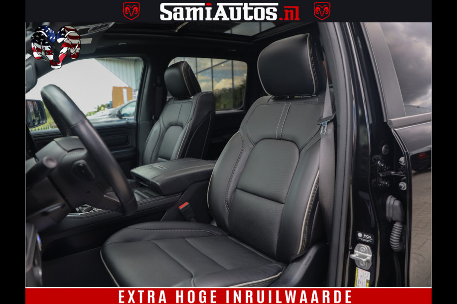Dodge Ram 1500 DIAMOND LIMITED NIGHT 5.7 V8 | BLACK OPS | MULTITAILGATE | PANO | ADAPTIVE CRUISE | 360CAM | APPLE CARPLAY | PRINS LPG ONDERBOUW | LUCHTVERING | 4X4 | Comfortabele Dubbele Cabine met Royale 5 Zitplaatsen | BEUTY | MEEST COMPLETE UITVOERING | ALLES IN ZWART & WIELEN HOOGGLANS ZWART |