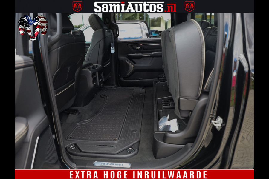 Dodge Ram 1500 DIAMOND LIMITED NIGHT 5.7 V8 | BLACK OPS | MULTITAILGATE | PANO | ADAPTIVE CRUISE | 360CAM | APPLE CARPLAY | PRINS LPG ONDERBOUW | LUCHTVERING | 4X4 | Comfortabele Dubbele Cabine met Royale 5 Zitplaatsen | BEUTY | MEEST COMPLETE UITVOERING | ALLES IN ZWART & WIELEN HOOGGLANS ZWART |