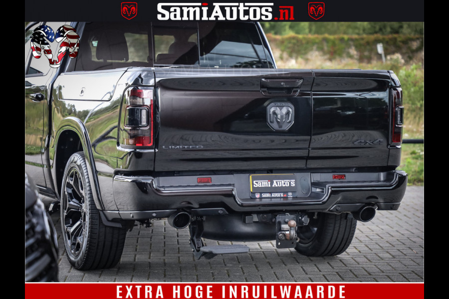 Dodge Ram 1500 DIAMOND LIMITED NIGHT 5.7 V8 | BLACK OPS | MULTITAILGATE | PANO | ADAPTIVE CRUISE | 360CAM | APPLE CARPLAY | PRINS LPG ONDERBOUW | LUCHTVERING | 4X4 | Comfortabele Dubbele Cabine met Royale 5 Zitplaatsen | BEUTY | MEEST COMPLETE UITVOERING | ALLES IN ZWART & WIELEN HOOGGLANS ZWART |