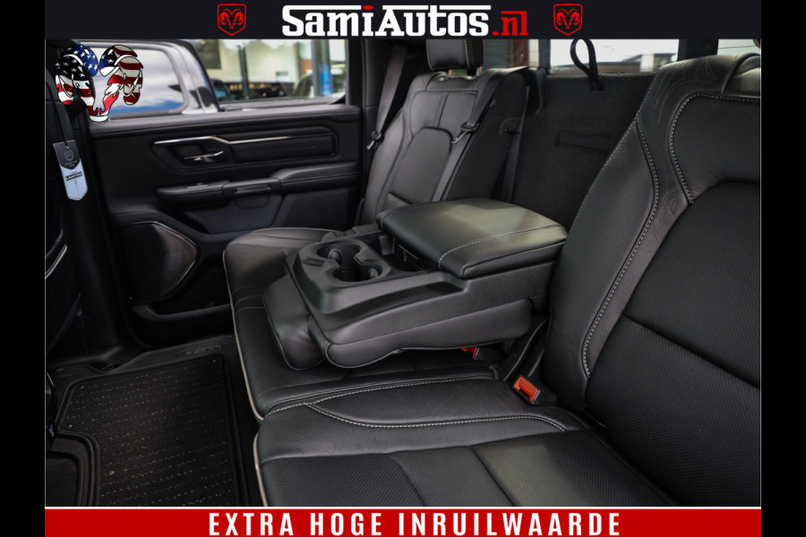 Dodge Ram 1500 DIAMOND LIMITED NIGHT 5.7 V8 | BLACK OPS | MULTITAILGATE | PANO | ADAPTIVE CRUISE | 360CAM | APPLE CARPLAY | PRINS LPG ONDERBOUW | LUCHTVERING | 4X4 | Comfortabele Dubbele Cabine met Royale 5 Zitplaatsen | BEUTY | MEEST COMPLETE UITVOERING | ALLES IN ZWART & WIELEN HOOGGLANS ZWART |