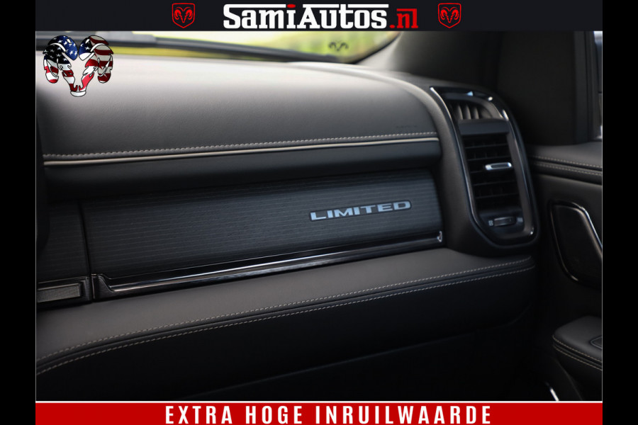 Dodge Ram 1500 DIAMOND LIMITED NIGHT 5.7 V8 | BLACK OPS | MULTITAILGATE | PANO | ADAPTIVE CRUISE | 360CAM | APPLE CARPLAY | PRINS LPG ONDERBOUW | LUCHTVERING | 4X4 | Comfortabele Dubbele Cabine met Royale 5 Zitplaatsen | BEUTY | MEEST COMPLETE UITVOERING | ALLES IN ZWART & WIELEN HOOGGLANS ZWART |