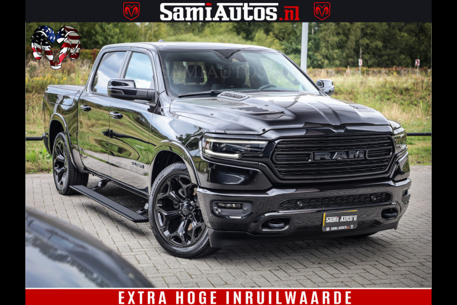 Dodge Ram 1500 DIAMOND LIMITED NIGHT 5.7 V8 | BLACK OPS | MULTITAILGATE | PANO | ADAPTIVE CRUISE | 360CAM | APPLE CARPLAY | PRINS LPG ONDERBOUW | LUCHTVERING | 4X4 | Comfortabele Dubbele Cabine met Royale 5 Zitplaatsen | BEUTY | MEEST COMPLETE UITVOERING | ALLES IN ZWART & WIELEN HOOGGLANS ZWART |
