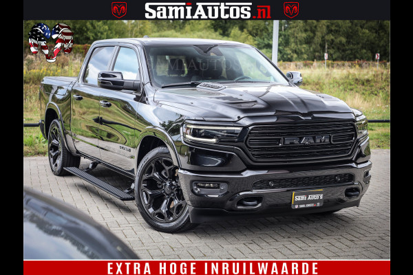 Dodge Ram 1500 DIAMOND LIMITED NIGHT 5.7 V8 | BLACK OPS | MULTITAILGATE | PANO | ADAPTIVE CRUISE | 360CAM | APPLE CARPLAY | PRINS LPG ONDERBOUW | LUCHTVERING | 4X4 | Comfortabele Dubbele Cabine met Royale 5 Zitplaatsen | BEUTY | MEEST COMPLETE UITVOERING | ALLES IN ZWART & WIELEN HOOGGLANS ZWART |