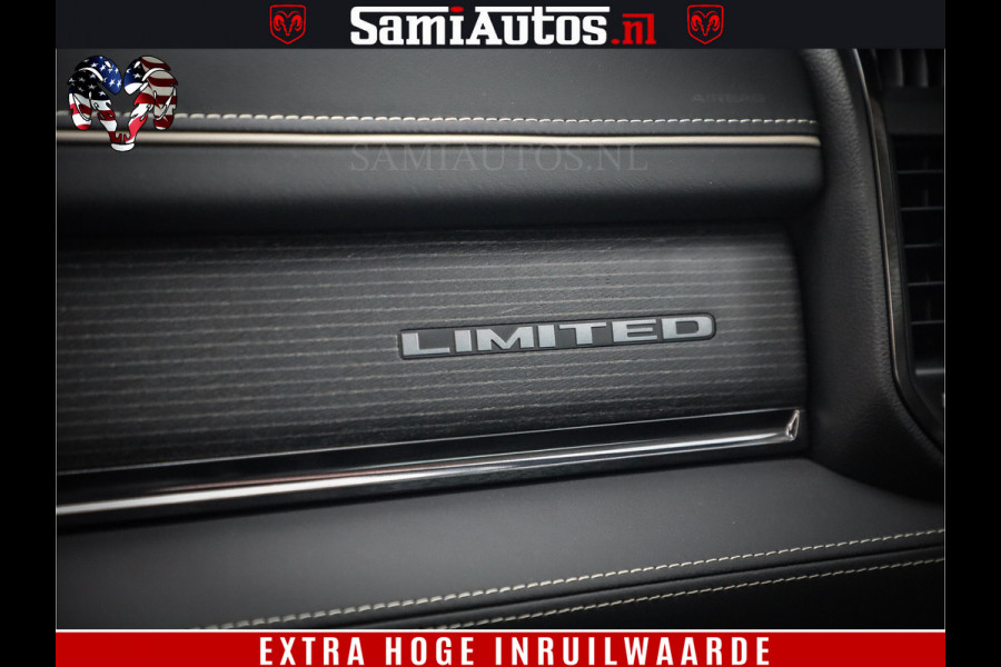 Dodge Ram 1500 DIAMOND LIMITED NIGHT 5.7 V8 | BLACK OPS | MULTITAILGATE | PANO | ADAPTIVE CRUISE | 360CAM | APPLE CARPLAY | PRINS LPG ONDERBOUW | LUCHTVERING | 4X4 | Comfortabele Dubbele Cabine met Royale 5 Zitplaatsen | BEUTY | MEEST COMPLETE UITVOERING | ALLES IN ZWART & WIELEN HOOGGLANS ZWART |