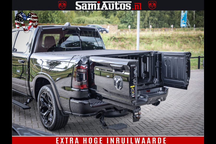 Dodge Ram 1500 DIAMOND LIMITED NIGHT 5.7 V8 | BLACK OPS | MULTITAILGATE | PANO | ADAPTIVE CRUISE | 360CAM | APPLE CARPLAY | PRINS LPG ONDERBOUW | LUCHTVERING | 4X4 | Comfortabele Dubbele Cabine met Royale 5 Zitplaatsen | BEUTY | MEEST COMPLETE UITVOERING | ALLES IN ZWART & WIELEN HOOGGLANS ZWART |