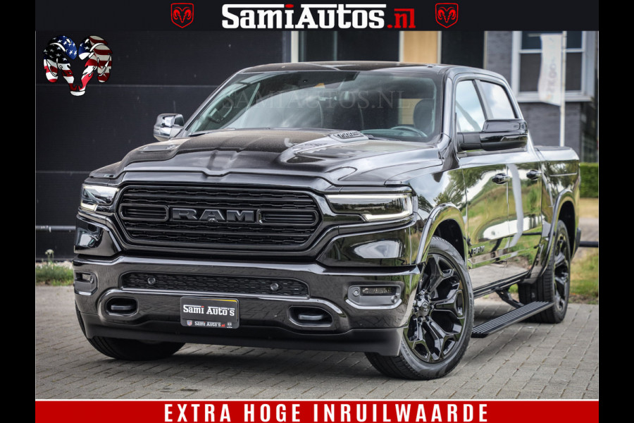 Dodge Ram 1500 DIAMOND LIMITED NIGHT 5.7 V8 | BLACK OPS | MULTITAILGATE | PANO | ADAPTIVE CRUISE | 360CAM | APPLE CARPLAY | PRINS LPG ONDERBOUW | LUCHTVERING | 4X4 | Comfortabele Dubbele Cabine met Royale 5 Zitplaatsen | BEUTY | MEEST COMPLETE UITVOERING | ALLES IN ZWART & WIELEN HOOGGLANS ZWART |