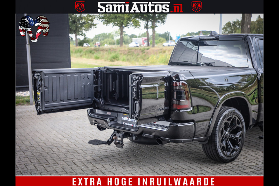 Dodge Ram 1500 DIAMOND LIMITED NIGHT 5.7 V8 | BLACK OPS | MULTITAILGATE | PANO | ADAPTIVE CRUISE | 360CAM | APPLE CARPLAY | PRINS LPG ONDERBOUW | LUCHTVERING | 4X4 | Comfortabele Dubbele Cabine met Royale 5 Zitplaatsen | BEUTY | MEEST COMPLETE UITVOERING | ALLES IN ZWART & WIELEN HOOGGLANS ZWART |