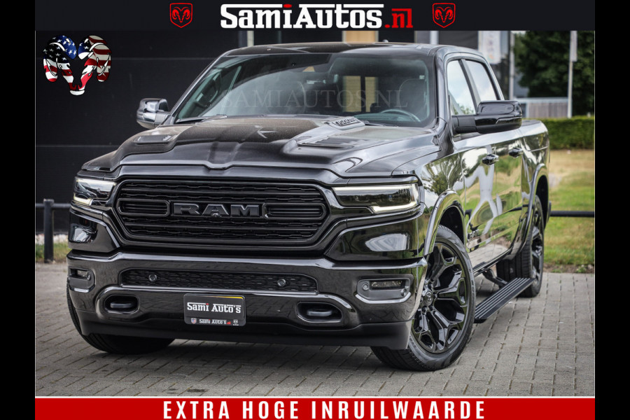 Dodge Ram 1500 DIAMOND LIMITED NIGHT 5.7 V8 | BLACK OPS | MULTITAILGATE | PANO | ADAPTIVE CRUISE | 360CAM | APPLE CARPLAY | PRINS LPG ONDERBOUW | LUCHTVERING | 4X4 | Comfortabele Dubbele Cabine met Royale 5 Zitplaatsen | BEUTY | MEEST COMPLETE UITVOERING | ALLES IN ZWART & WIELEN HOOGGLANS ZWART |