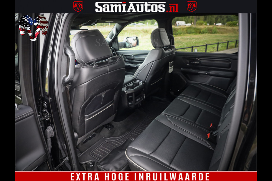 Dodge Ram 1500 DIAMOND LIMITED NIGHT 5.7 V8 | BLACK OPS | MULTITAILGATE | PANO | ADAPTIVE CRUISE | 360CAM | APPLE CARPLAY | PRINS LPG ONDERBOUW | LUCHTVERING | 4X4 | Comfortabele Dubbele Cabine met Royale 5 Zitplaatsen | BEUTY | MEEST COMPLETE UITVOERING | ALLES IN ZWART & WIELEN HOOGGLANS ZWART |