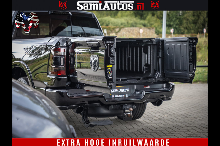 Dodge Ram 1500 DIAMOND LIMITED NIGHT 5.7 V8 | BLACK OPS | MULTITAILGATE | PANO | ADAPTIVE CRUISE | 360CAM | APPLE CARPLAY | PRINS LPG ONDERBOUW | LUCHTVERING | 4X4 | Comfortabele Dubbele Cabine met Royale 5 Zitplaatsen | BEUTY | MEEST COMPLETE UITVOERING | ALLES IN ZWART & WIELEN HOOGGLANS ZWART |