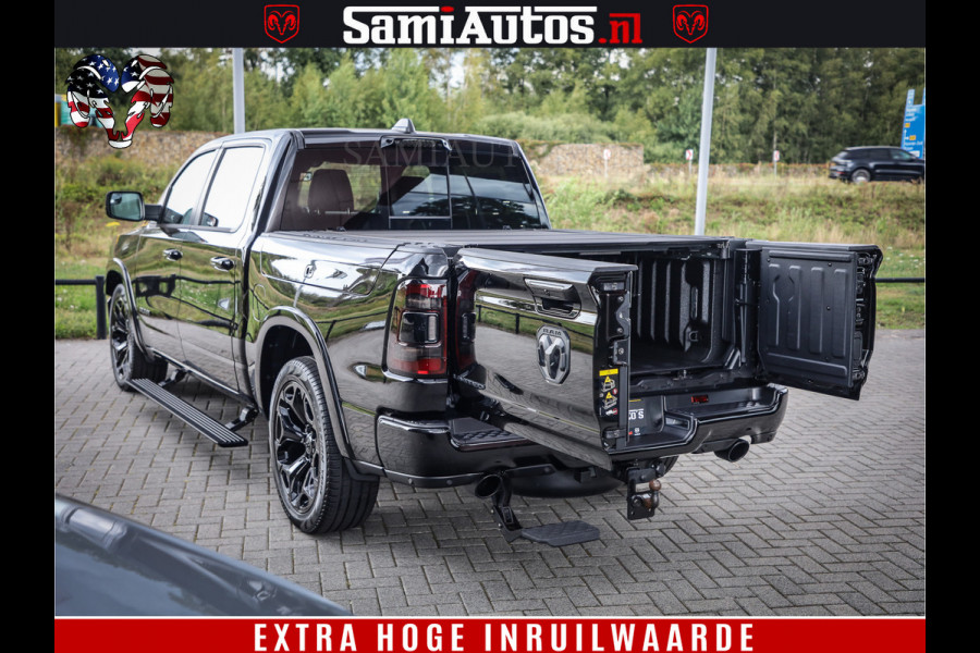 Dodge Ram 1500 DIAMOND LIMITED NIGHT 5.7 V8 | BLACK OPS | MULTITAILGATE | PANO | ADAPTIVE CRUISE | 360CAM | APPLE CARPLAY | PRINS LPG ONDERBOUW | LUCHTVERING | 4X4 | Comfortabele Dubbele Cabine met Royale 5 Zitplaatsen | BEUTY | MEEST COMPLETE UITVOERING | ALLES IN ZWART & WIELEN HOOGGLANS ZWART |