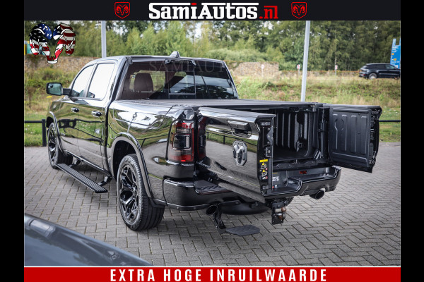 Dodge Ram 1500 DIAMOND LIMITED NIGHT 5.7 V8 | BLACK OPS | MULTITAILGATE | PANO | ADAPTIVE CRUISE | 360CAM | APPLE CARPLAY | PRINS LPG ONDERBOUW | LUCHTVERING | 4X4 | Comfortabele Dubbele Cabine met Royale 5 Zitplaatsen | BEUTY | MEEST COMPLETE UITVOERING | ALLES IN ZWART & WIELEN HOOGGLANS ZWART |