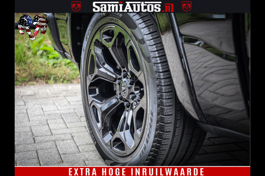 Dodge Ram 1500 DIAMOND LIMITED NIGHT 5.7 V8 | BLACK OPS | MULTITAILGATE | PANO | ADAPTIVE CRUISE | 360CAM | APPLE CARPLAY | PRINS LPG ONDERBOUW | LUCHTVERING | 4X4 | Comfortabele Dubbele Cabine met Royale 5 Zitplaatsen | BEUTY | MEEST COMPLETE UITVOERING | ALLES IN ZWART & WIELEN HOOGGLANS ZWART |