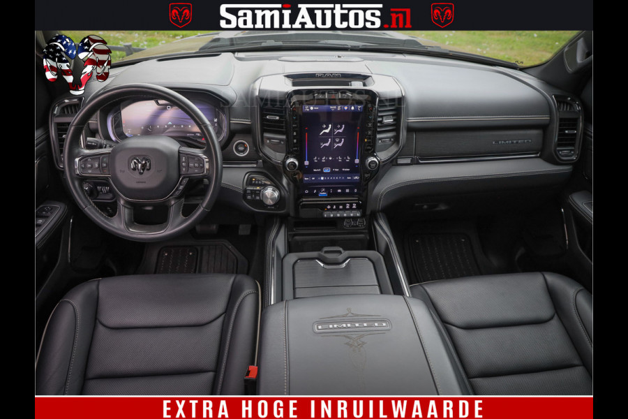 Dodge Ram 1500 DIAMOND LIMITED NIGHT 5.7 V8 | BLACK OPS | MULTITAILGATE | PANO | ADAPTIVE CRUISE | 360CAM | APPLE CARPLAY | PRINS LPG ONDERBOUW | LUCHTVERING | 4X4 | Comfortabele Dubbele Cabine met Royale 5 Zitplaatsen | BEUTY | MEEST COMPLETE UITVOERING | ALLES IN ZWART & WIELEN HOOGGLANS ZWART |