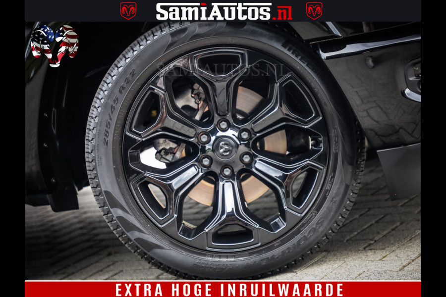 Dodge Ram 1500 DIAMOND LIMITED NIGHT 5.7 V8 | BLACK OPS | MULTITAILGATE | PANO | ADAPTIVE CRUISE | 360CAM | APPLE CARPLAY | PRINS LPG ONDERBOUW | LUCHTVERING | 4X4 | Comfortabele Dubbele Cabine met Royale 5 Zitplaatsen | BEUTY | MEEST COMPLETE UITVOERING | ALLES IN ZWART & WIELEN HOOGGLANS ZWART |