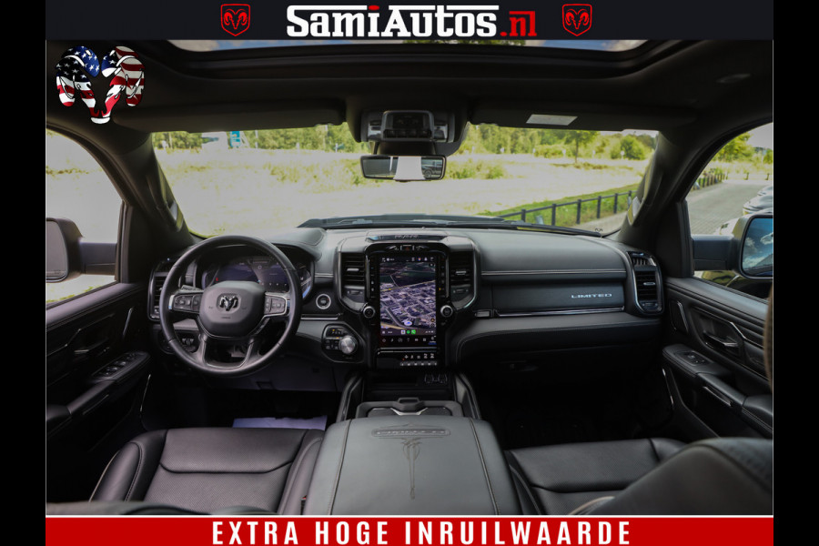 Dodge Ram 1500 DIAMOND LIMITED NIGHT 5.7 V8 | BLACK OPS | MULTITAILGATE | PANO | ADAPTIVE CRUISE | 360CAM | APPLE CARPLAY | PRINS LPG ONDERBOUW | LUCHTVERING | 4X4 | Comfortabele Dubbele Cabine met Royale 5 Zitplaatsen | BEUTY | MEEST COMPLETE UITVOERING | ALLES IN ZWART & WIELEN HOOGGLANS ZWART |