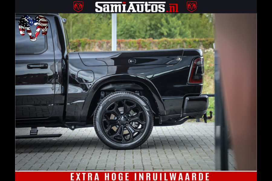 Dodge Ram 1500 DIAMOND LIMITED NIGHT 5.7 V8 | BLACK OPS | MULTITAILGATE | PANO | ADAPTIVE CRUISE | 360CAM | APPLE CARPLAY | PRINS LPG ONDERBOUW | LUCHTVERING | 4X4 | Comfortabele Dubbele Cabine met Royale 5 Zitplaatsen | BEUTY | MEEST COMPLETE UITVOERING | ALLES IN ZWART & WIELEN HOOGGLANS ZWART |