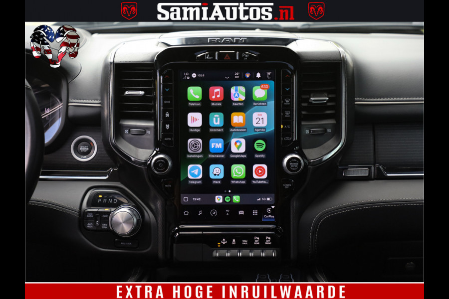 Dodge Ram 1500 DIAMOND LIMITED NIGHT 5.7 V8 | BLACK OPS | MULTITAILGATE | PANO | ADAPTIVE CRUISE | 360CAM | APPLE CARPLAY | PRINS LPG ONDERBOUW | LUCHTVERING | 4X4 | Comfortabele Dubbele Cabine met Royale 5 Zitplaatsen | BEUTY | MEEST COMPLETE UITVOERING | ALLES IN ZWART & WIELEN HOOGGLANS ZWART |