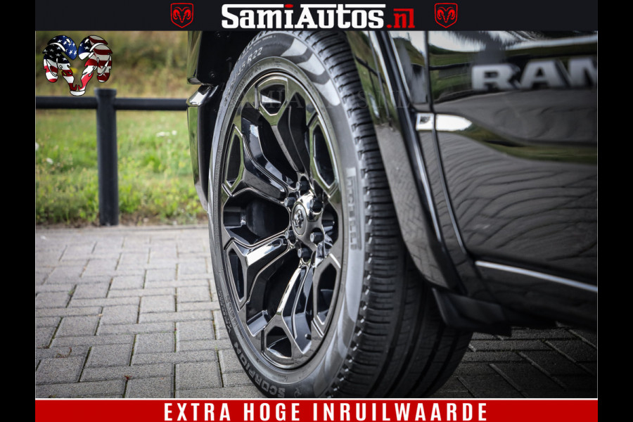 Dodge Ram 1500 DIAMOND LIMITED NIGHT 5.7 V8 | BLACK OPS | MULTITAILGATE | PANO | ADAPTIVE CRUISE | 360CAM | APPLE CARPLAY | PRINS LPG ONDERBOUW | LUCHTVERING | 4X4 | Comfortabele Dubbele Cabine met Royale 5 Zitplaatsen | BEUTY | MEEST COMPLETE UITVOERING | ALLES IN ZWART & WIELEN HOOGGLANS ZWART |