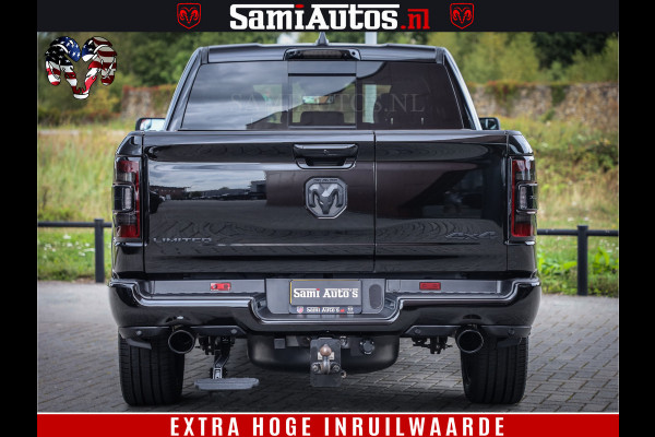 Dodge Ram 1500 DIAMOND LIMITED NIGHT 5.7 V8 | BLACK OPS | MULTITAILGATE | PANO | ADAPTIVE CRUISE | 360CAM | APPLE CARPLAY | PRINS LPG ONDERBOUW | LUCHTVERING | 4X4 | Comfortabele Dubbele Cabine met Royale 5 Zitplaatsen | BEUTY | MEEST COMPLETE UITVOERING | ALLES IN ZWART & WIELEN HOOGGLANS ZWART |