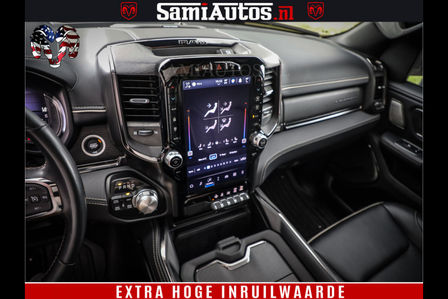 Dodge Ram 1500 DIAMOND LIMITED NIGHT 5.7 V8 | BLACK OPS | MULTITAILGATE | PANO | ADAPTIVE CRUISE | 360CAM | APPLE CARPLAY | PRINS LPG ONDERBOUW | LUCHTVERING | 4X4 | Comfortabele Dubbele Cabine met Royale 5 Zitplaatsen | BEUTY | MEEST COMPLETE UITVOERING | ALLES IN ZWART & WIELEN HOOGGLANS ZWART |