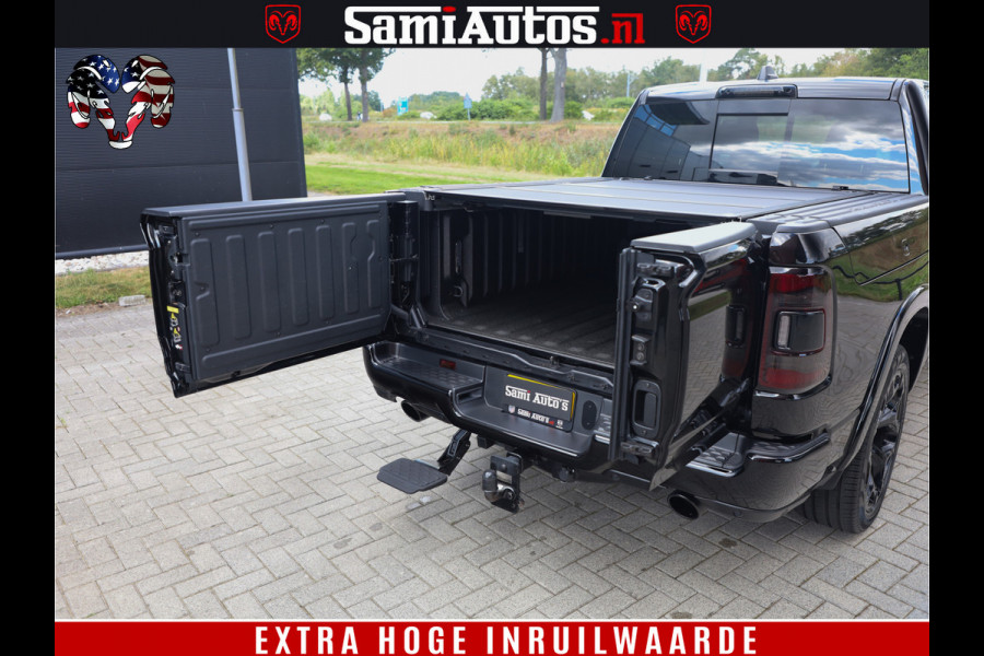 Dodge Ram 1500 DIAMOND LIMITED NIGHT 5.7 V8 | BLACK OPS | MULTITAILGATE | PANO | ADAPTIVE CRUISE | 360CAM | APPLE CARPLAY | PRINS LPG ONDERBOUW | LUCHTVERING | 4X4 | Comfortabele Dubbele Cabine met Royale 5 Zitplaatsen | BEUTY | MEEST COMPLETE UITVOERING | ALLES IN ZWART & WIELEN HOOGGLANS ZWART |