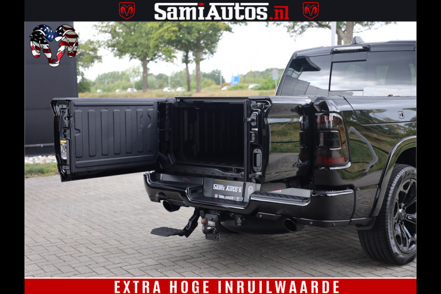 Dodge Ram 1500 DIAMOND LIMITED NIGHT 5.7 V8 | BLACK OPS | MULTITAILGATE | PANO | ADAPTIVE CRUISE | 360CAM | APPLE CARPLAY | PRINS LPG ONDERBOUW | LUCHTVERING | 4X4 | Comfortabele Dubbele Cabine met Royale 5 Zitplaatsen | BEUTY | MEEST COMPLETE UITVOERING | ALLES IN ZWART & WIELEN HOOGGLANS ZWART |