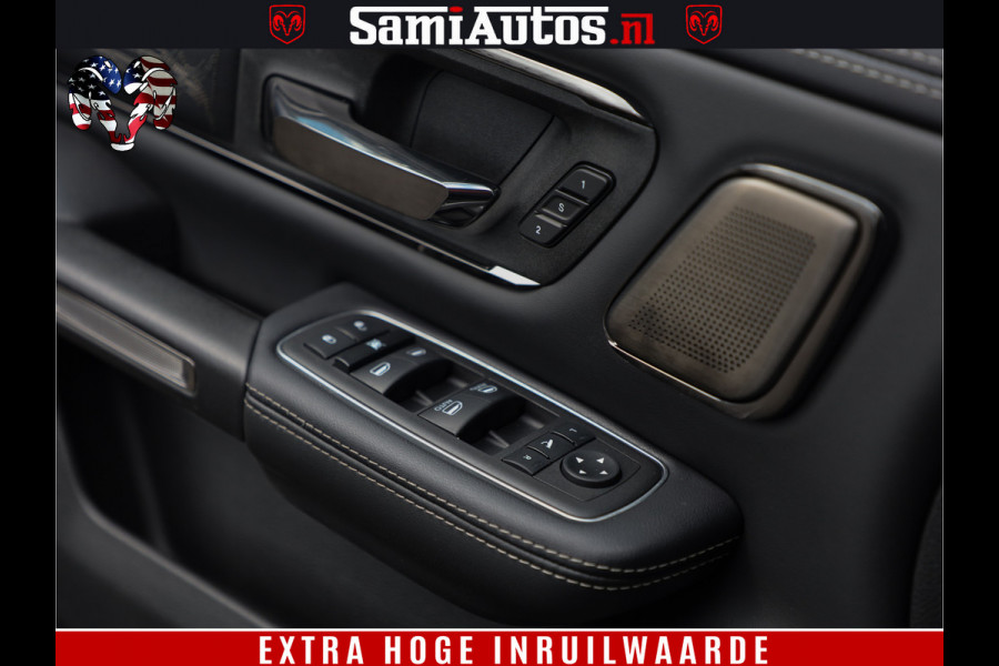 Dodge Ram 1500 DIAMOND LIMITED NIGHT 5.7 V8 | BLACK OPS | MULTITAILGATE | PANO | ADAPTIVE CRUISE | 360CAM | APPLE CARPLAY | PRINS LPG ONDERBOUW | LUCHTVERING | 4X4 | Comfortabele Dubbele Cabine met Royale 5 Zitplaatsen | BEUTY | MEEST COMPLETE UITVOERING | ALLES IN ZWART & WIELEN HOOGGLANS ZWART |