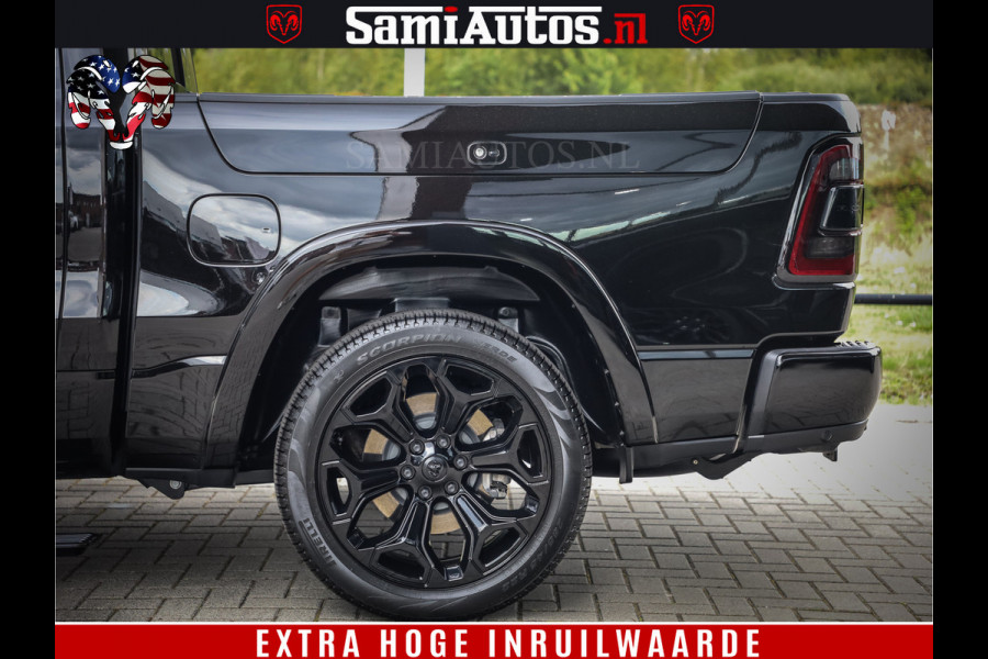 Dodge Ram 1500 DIAMOND LIMITED NIGHT 5.7 V8 | BLACK OPS | MULTITAILGATE | PANO | ADAPTIVE CRUISE | 360CAM | APPLE CARPLAY | PRINS LPG ONDERBOUW | LUCHTVERING | 4X4 | Comfortabele Dubbele Cabine met Royale 5 Zitplaatsen | BEUTY | MEEST COMPLETE UITVOERING | ALLES IN ZWART & WIELEN HOOGGLANS ZWART |