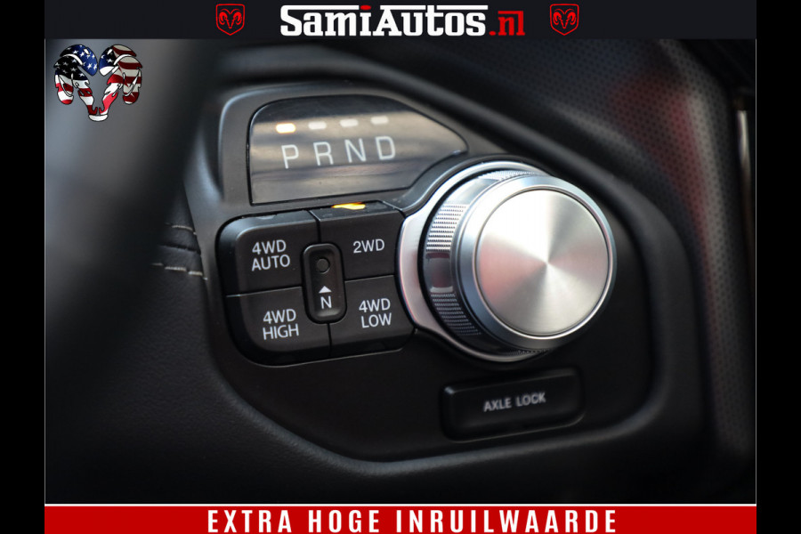 Dodge Ram 1500 DIAMOND LIMITED NIGHT 5.7 V8 | BLACK OPS | MULTITAILGATE | PANO | ADAPTIVE CRUISE | 360CAM | APPLE CARPLAY | PRINS LPG ONDERBOUW | LUCHTVERING | 4X4 | Comfortabele Dubbele Cabine met Royale 5 Zitplaatsen | BEUTY | MEEST COMPLETE UITVOERING | ALLES IN ZWART & WIELEN HOOGGLANS ZWART |