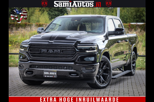 Dodge Ram 1500 DIAMOND LIMITED NIGHT 5.7 V8 | BLACK OPS | MULTITAILGATE | PANO | ADAPTIVE CRUISE | 360CAM | APPLE CARPLAY | PRINS LPG ONDERBOUW | LUCHTVERING | 4X4 | Comfortabele Dubbele Cabine met Royale 5 Zitplaatsen | BEUTY | MEEST COMPLETE UITVOERING | ALLES IN ZWART & WIELEN HOOGGLANS ZWART |