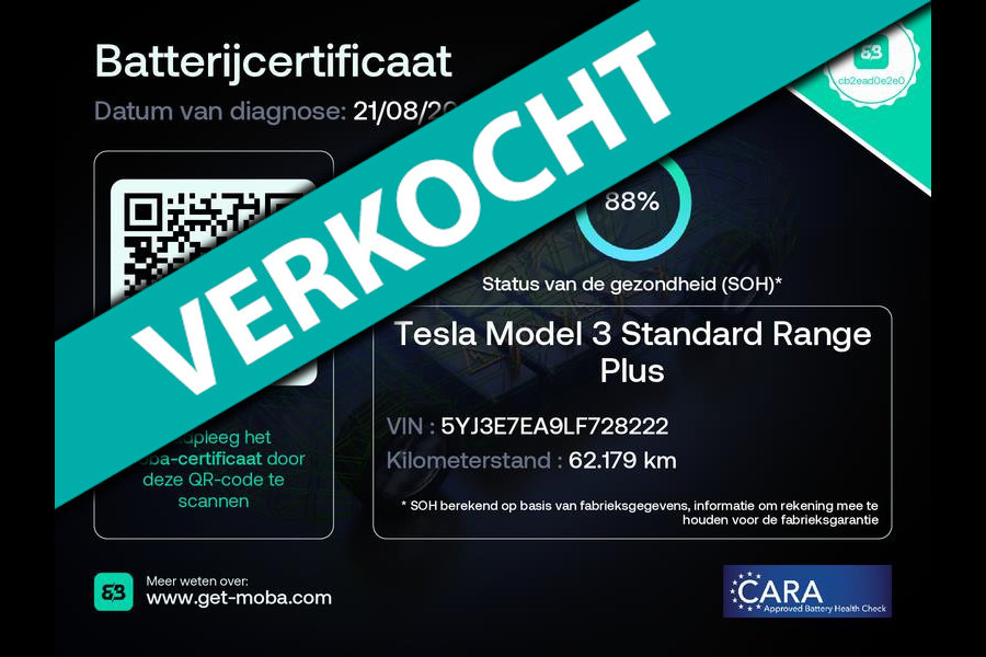 Tesla Model 3 Standard RWD Plus 60 kWh Trekhaak (1.000kg) SOH 88% 19 INCH Rijklaarprijs!