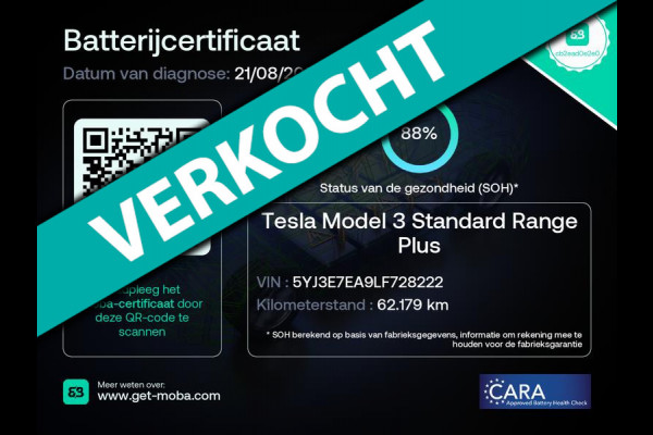 Tesla Model 3 Standard RWD Plus 60 kWh Trekhaak (1.000kg) SOH 88% 19 INCH Rijklaarprijs!