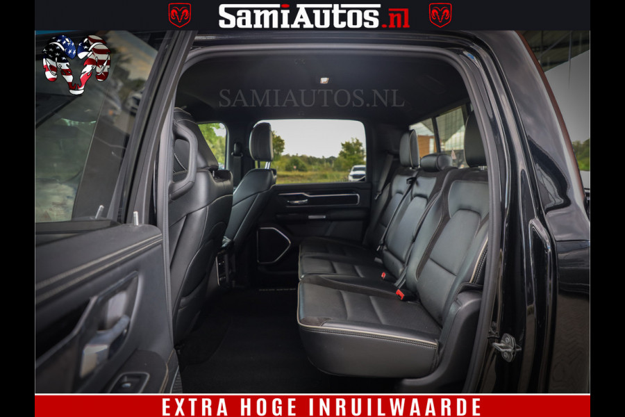 Dodge Ram 1500 LIMITED WHEELS 22 | 5.7 V8 4X4 | SPORT | UITLAAT KLEP | CAMERA | CRUISE | STOEL VERWARMING/VENTILATIE | TREKHAAK 3500Kg | CREWCAB | LED | APPLE CARPLAY | DUBBELE CABINE Comfortabele Dubbele Cabine met Royale 5 Zitplaatsen |