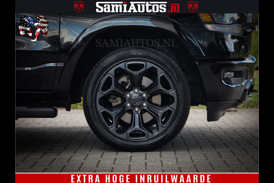 Dodge Ram 1500 LIMITED WHEELS 22 | 5.7 V8 4X4 | SPORT | UITLAAT KLEP | CAMERA | CRUISE | STOEL VERWARMING/VENTILATIE | TREKHAAK 3500Kg | CREWCAB | LED | APPLE CARPLAY | DUBBELE CABINE Comfortabele Dubbele Cabine met Royale 5 Zitplaatsen |