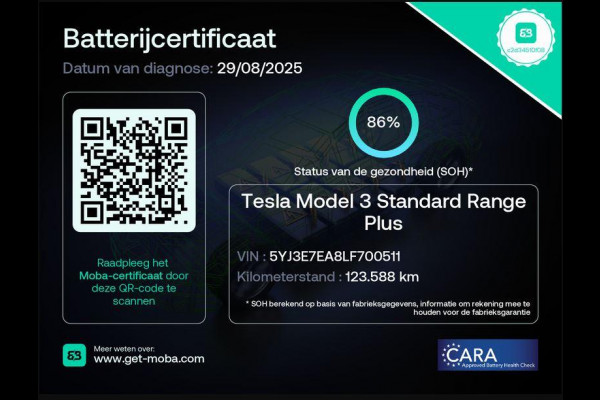 Tesla Model 3 BLACKLINE BI-TONE PANO STD ACCUTEST 86% RWD 60 kWH LEDER.NAVI.CAMERA.AUTOPILOT, STOELVERWARMING EN NOG VEEL MEER!