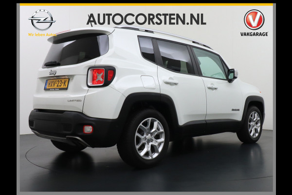 Jeep Renegade 1.4T AUT-6 Leer Navi Ecc 17''Lmv Stoel-Stuurverwarming Keyless Cruise Control Bluetooth Pdc Usb Led Mistlampen Lane-departure Isofix Privacy Glas Dakrails MultiAir Latitude Slechts 1361kg licht! / 75 /3mnd belasting
