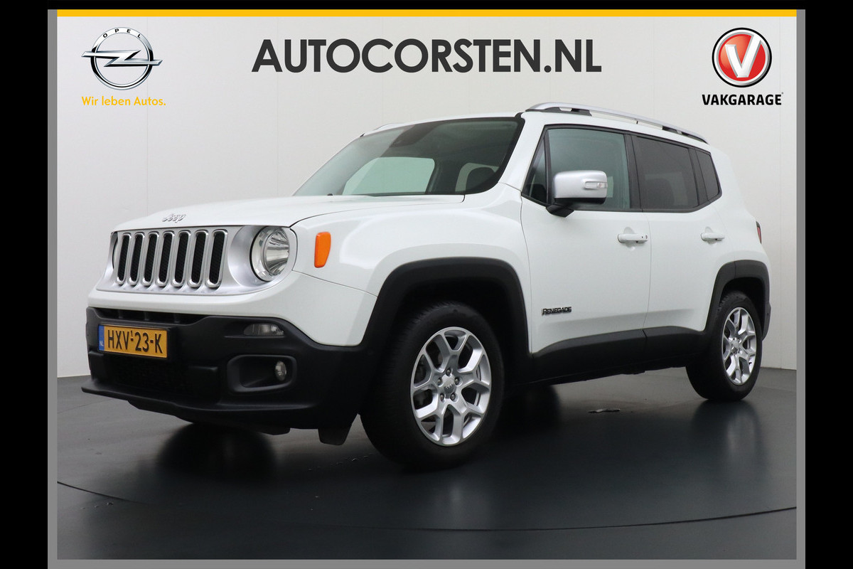Jeep Renegade 1.4T AUT-6 Leer Navi Ecc 17''Lmv Stoel-Stuurverwarming Keyless Cruise Control Bluetooth Pdc Usb Led Mistlampen Lane-departure Isofix Privacy Glas Dakrails MultiAir Latitude Slechts 1361kg licht! / 75 /3mnd belasting