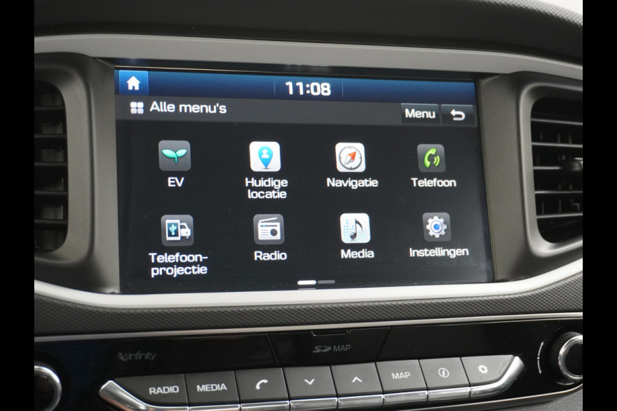 Hyundai IONIQ Premium EV Leer+elektr.Verst.+Verwarmd Schuif/Kan-dak Adapive-Cruise Apple Carplay Android Auto Navi Ecc Camera Pdc Bank+stoel+S Memory Keyless DAB Stoel Elek.Verstelbaar Led Bluetooth Regensensor Rijstrooksensor Origineel Nederlandse Auto Zeer Compleet!