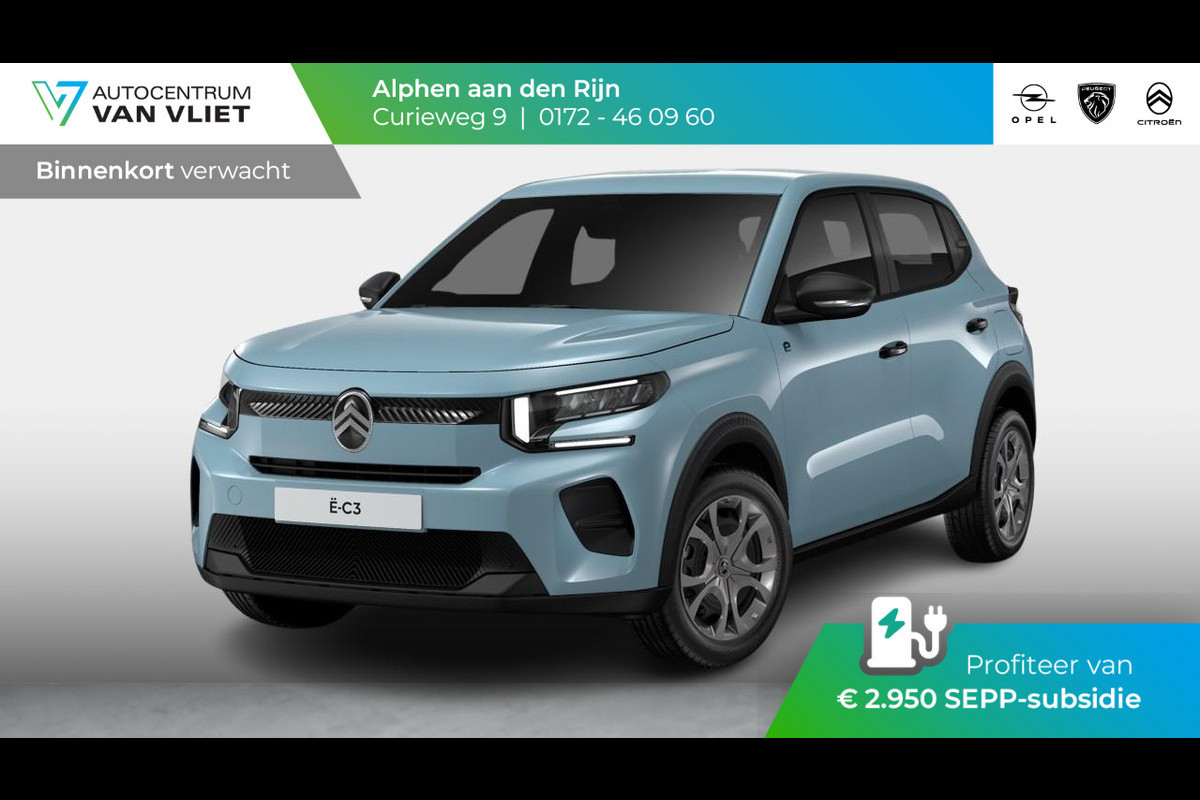 Citroën ë-C3 You 113pk 44 kWh Citroen Ë-C3 You 44 kWh | Airco | Cruise control | Snelladen tot 100kW | Parkeersensoren achter | Head-up display | Nieuw model! Citroën ë-C3 You 113pk 44 kWh Citroen Ë-C3 You 44 kWh | Airco | Cruise control | Snelladen tot 100kW | Parkeersensoren achter | Head-up display | Nieuw model!