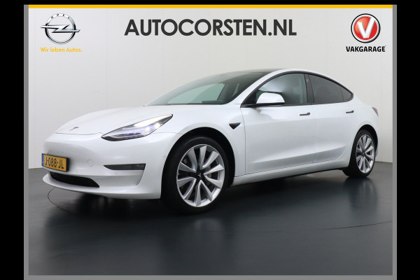 Tesla Model 3 Long Range AWD 75kWh Soh 89% Lmv 19" Navi Ecc Leder Panoramadak Adaptive Cruise Control Autopilot Elek.Stoelen+Verwarmd+Memory Premium Audio 4WD Privacy Glas Fabrieksgarantie op Accu en motor tot 24-08-2028 1e Eigenaar Origineel Nederlandse Auto
