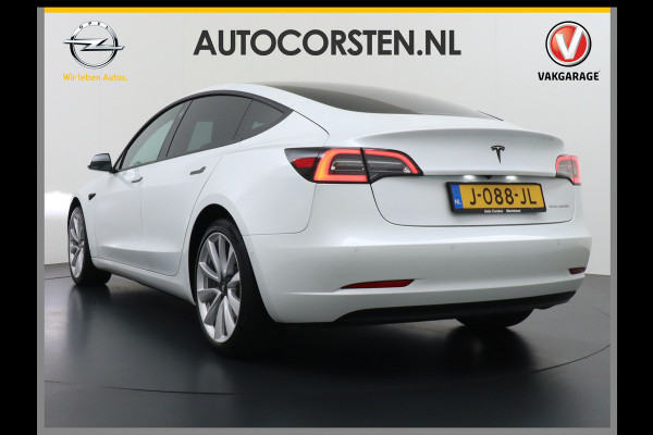 Tesla Model 3 Long Range AWD 75kWh Soh 89% Lmv 19" Navi Ecc Leder Panoramadak Adaptive Cruise Control Autopilot Elek.Stoelen+Verwarmd+Memory Premium Audio 4WD Privacy Glas Fabrieksgarantie op Accu en motor tot 24-08-2028 1e Eigenaar Origineel Nederlandse Auto