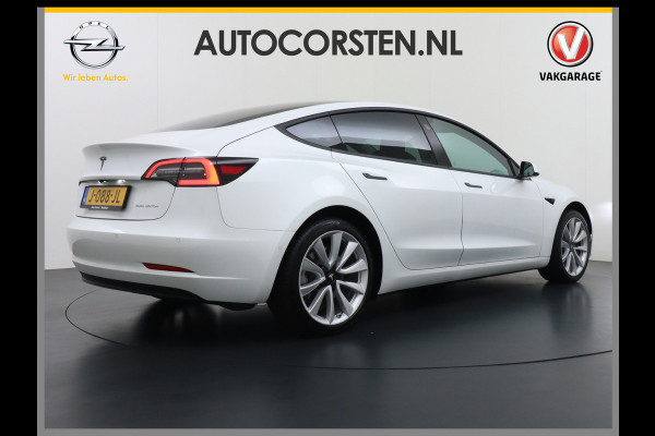 Tesla Model 3 Long Range AWD 75kWh Soh 89% Lmv 19" Navi Ecc Leder Panoramadak Adaptive Cruise Control Autopilot Elek.Stoelen+Verwarmd+Memory Premium Audio 4WD Privacy Glas Fabrieksgarantie op Accu en motor tot 24-08-2028 1e Eigenaar Origineel Nederlandse Auto