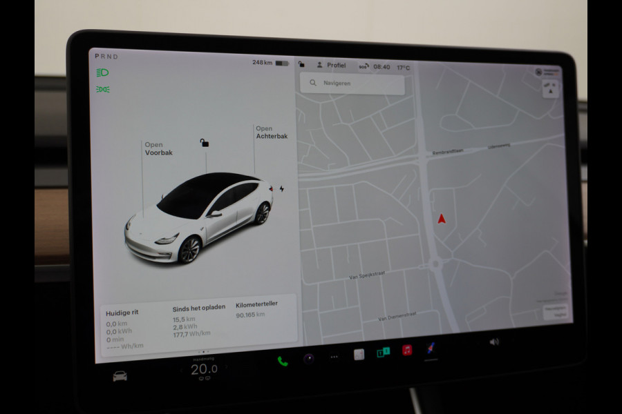 Tesla Model 3 Long Range AWD 75kWh Soh 89% Lmv 19" Navi Ecc Leder Panoramadak Adaptive Cruise Control Autopilot Elek.Stoelen+Verwarmd+Memory Premium Audio 4WD Privacy Glas Fabrieksgarantie op Accu en motor tot 24-08-2028 1e Eigenaar Origineel Nederlandse Auto