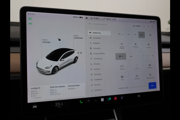 Tesla Model 3 Long Range AWD 75kWh Soh 89% Lmv 19" Navi Ecc Leder Panoramadak Adaptive Cruise Control Autopilot Elek.Stoelen+Verwarmd+Memory Premium Audio 4WD Privacy Glas Fabrieksgarantie op Accu en motor tot 24-08-2028 1e Eigenaar Origineel Nederlandse Auto