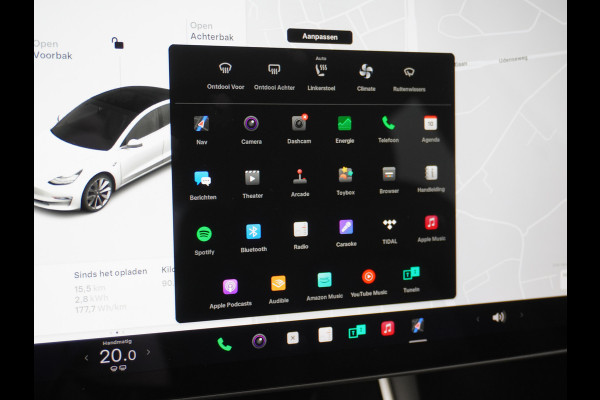 Tesla Model 3 Long Range AWD 75kWh Soh 89% Lmv 19" Navi Ecc Leder Panoramadak Adaptive Cruise Control Autopilot Elek.Stoelen+Verwarmd+Memory Premium Audio 4WD Privacy Glas Fabrieksgarantie op Accu en motor tot 24-08-2028 1e Eigenaar Origineel Nederlandse Auto