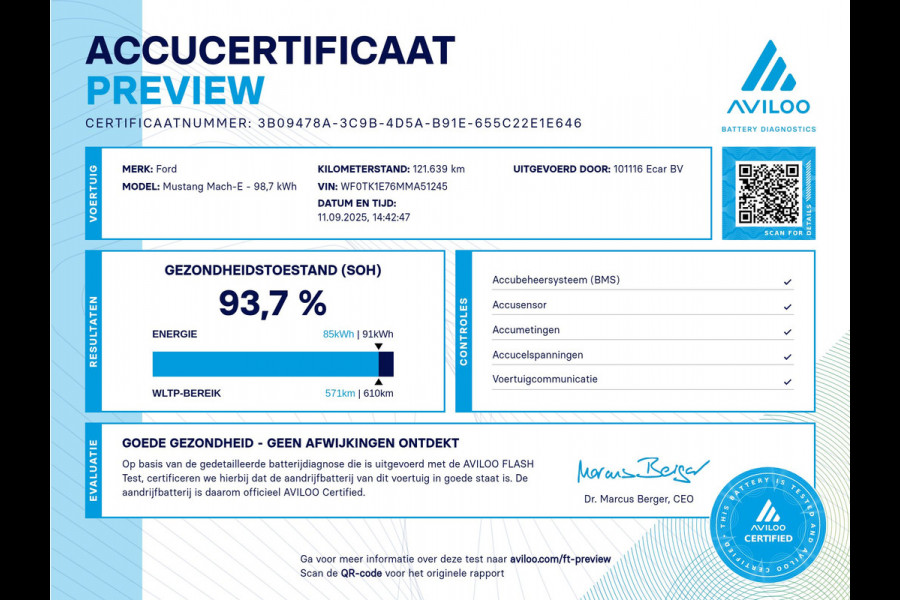 Ford Mustang Mach-E Extended RWD 98 kWh | Achteruitrijcamera | Intelligent adaptive cruise control & speed assist | SoH (batterijcheck) 93,7 % score!